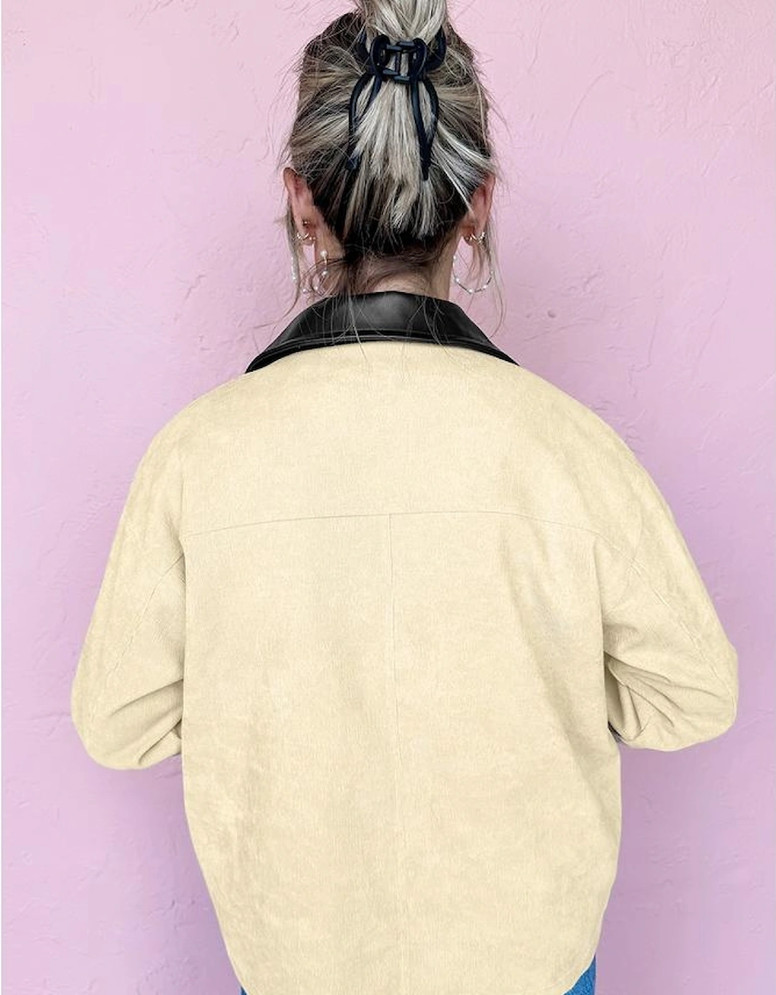 Parchment Contrast Leather Collar Textured Zip Up Jacket, 12 of 11