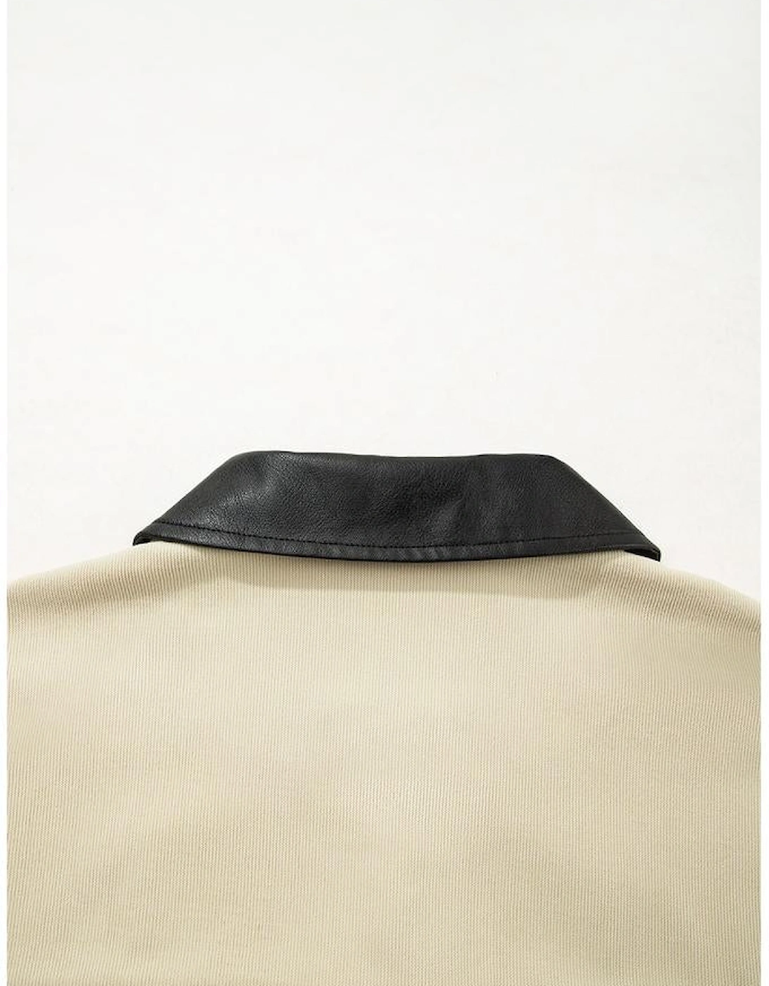 Parchment Contrast Leather Collar Textured Zip Up Jacket