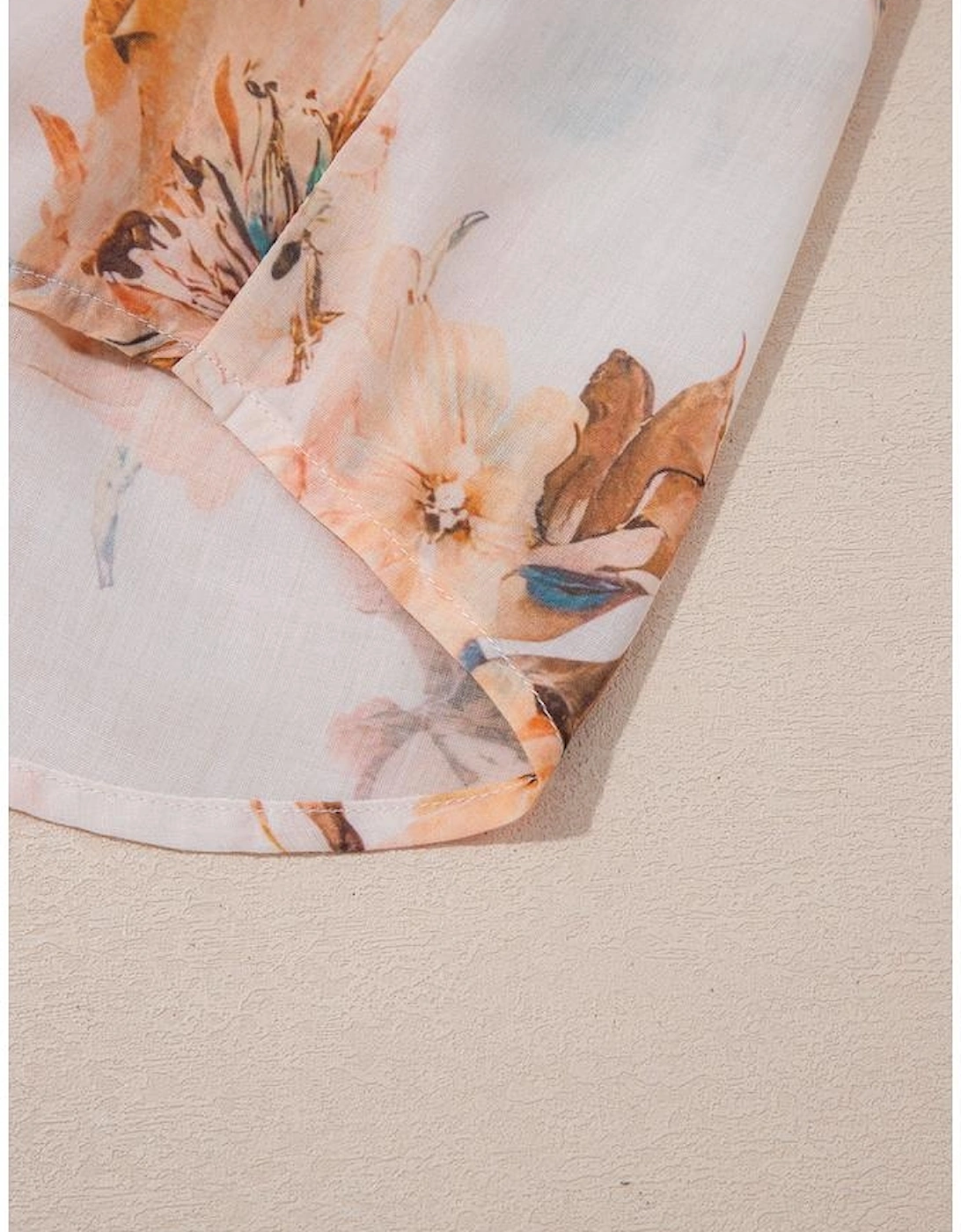 Orange Floral Puff Sleeve Lightweight Shirt