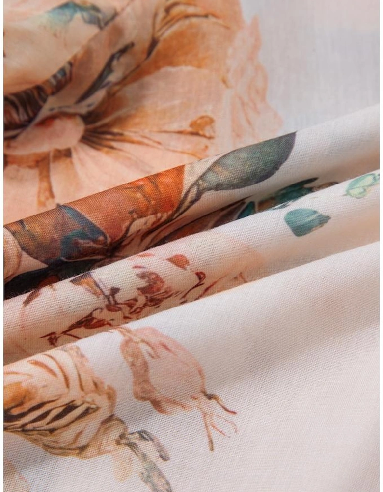 Orange Floral Puff Sleeve Lightweight Shirt