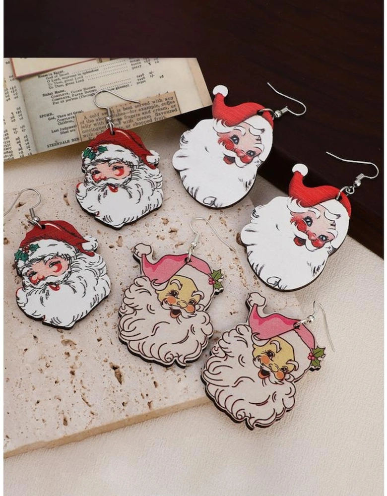 White 3 Pairs Christmas Santa Clause Pendant Hook Earrings