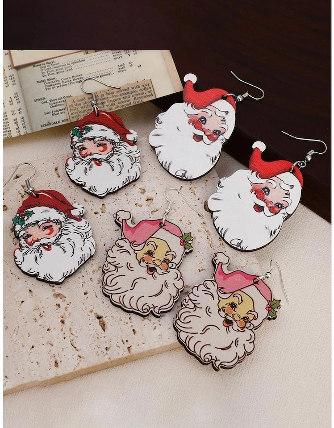 White 3 Pairs Christmas Santa Clause Pendant Hook Earrings