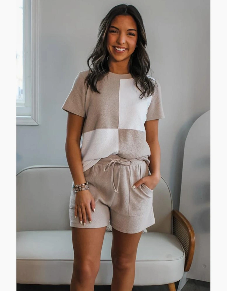 Jet Stream Textured Colorblock Patchwork Tee and Shorts Set