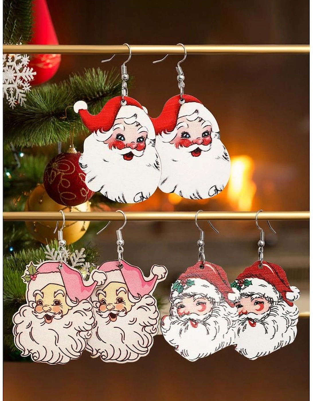 White 3 Pairs Christmas Santa Clause Pendant Hook Earrings
