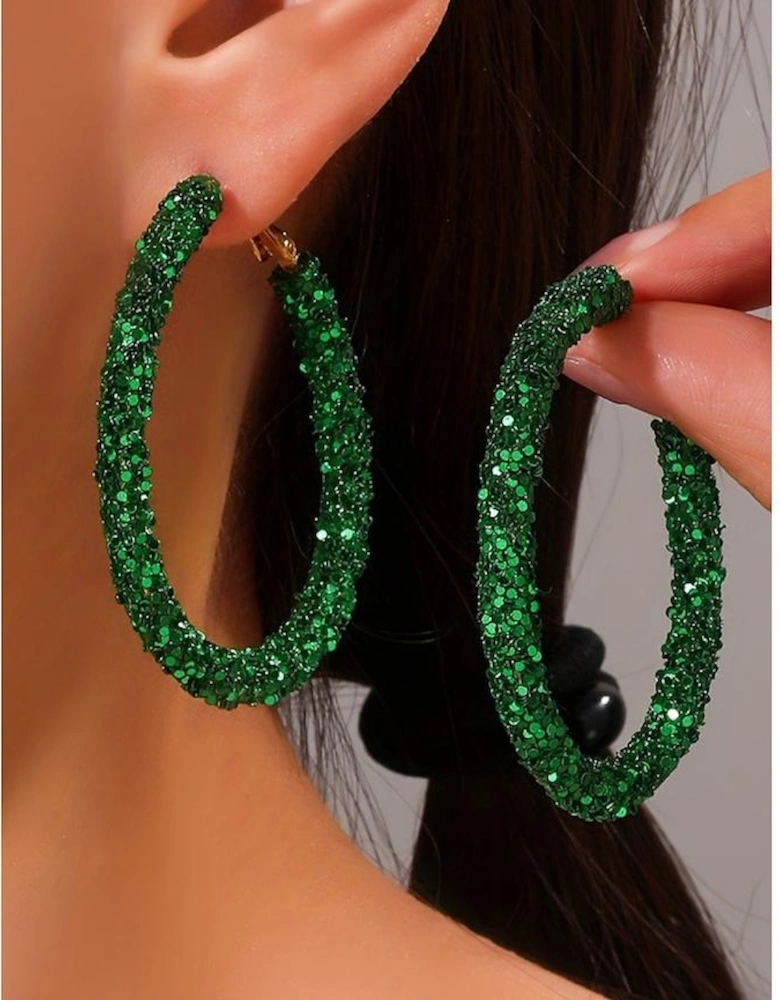Dark Green St. Patricks Fashion Daring Sequin Loop Earrings