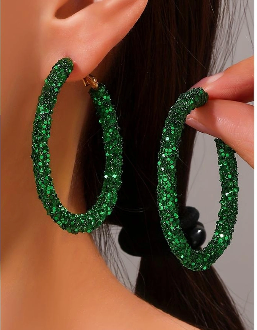 Dark Green St. Patricks Fashion Daring Sequin Loop Earrings