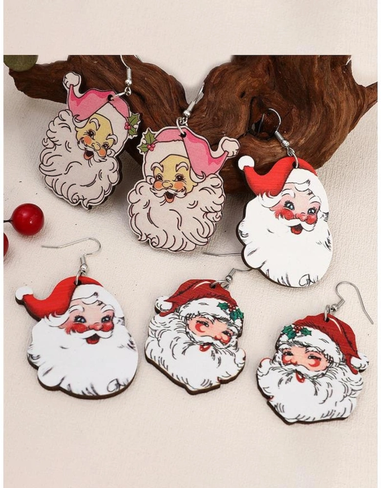 White 3 Pairs Christmas Santa Clause Pendant Hook Earrings