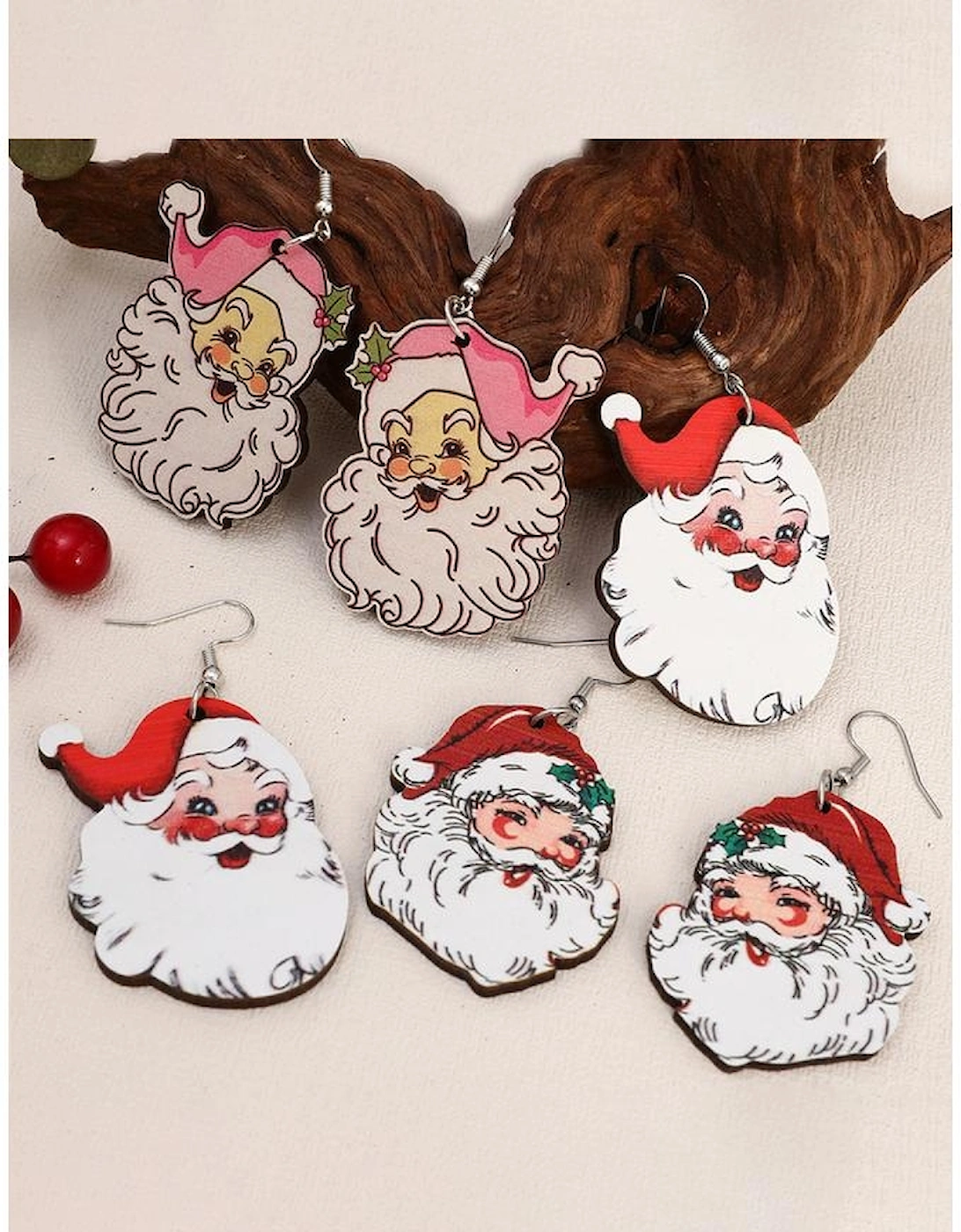 White 3 Pairs Christmas Santa Clause Pendant Hook Earrings