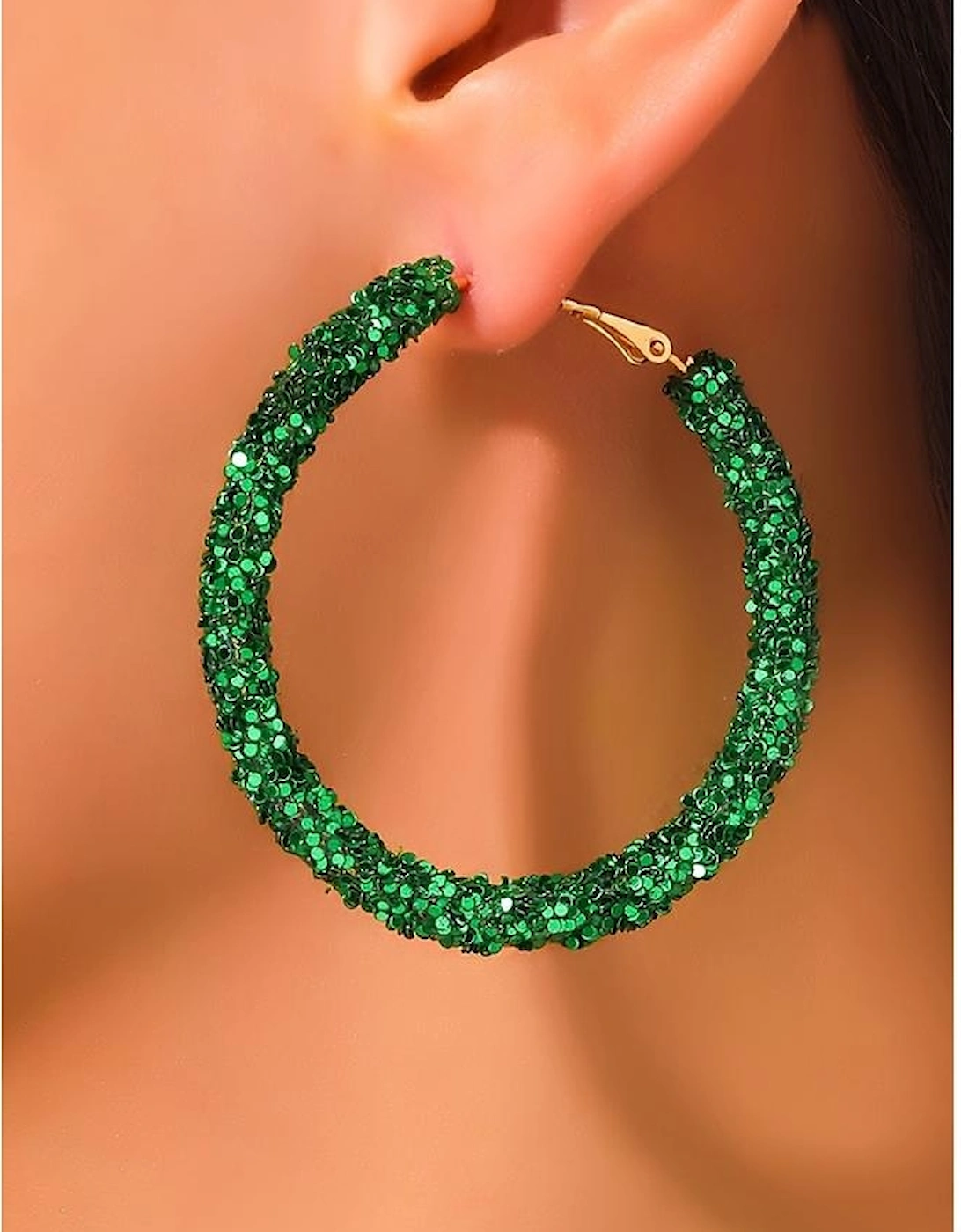 Dark Green St. Patricks Fashion Daring Sequin Loop Earrings
