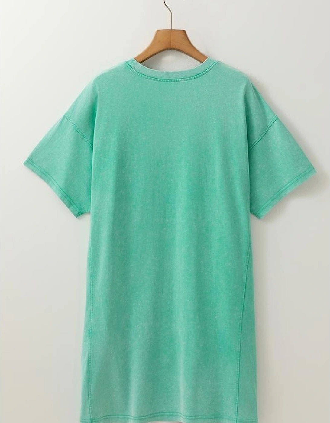 Mint Green Mineral Wash Flower Patchwork Mini T Shirt Dress