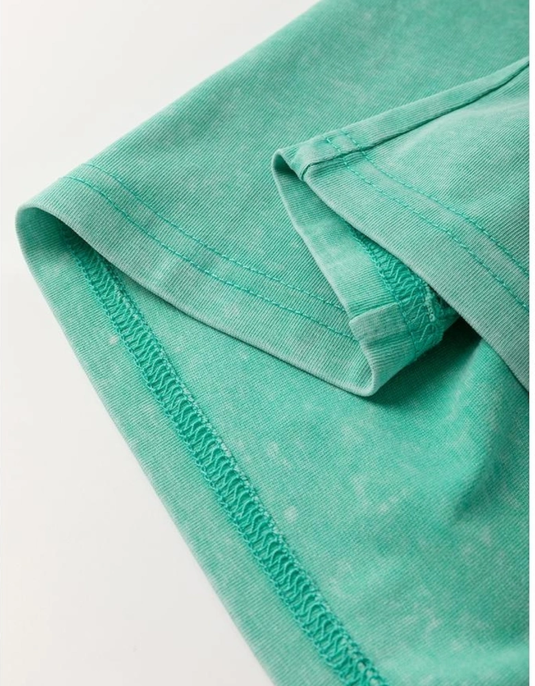 Mint Green Mineral Wash Flower Patchwork Mini T Shirt Dress