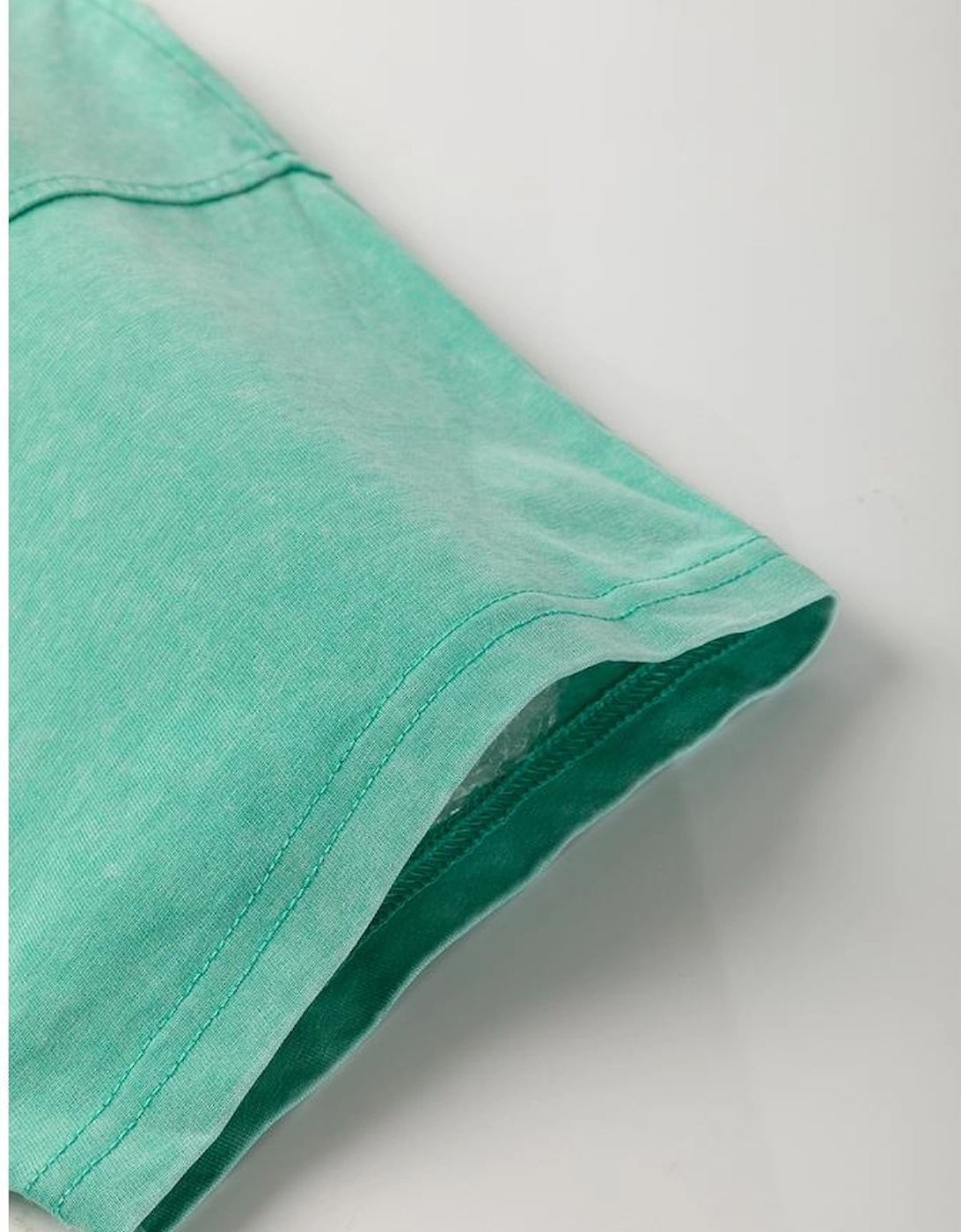 Mint Green Mineral Wash Flower Patchwork Mini T Shirt Dress