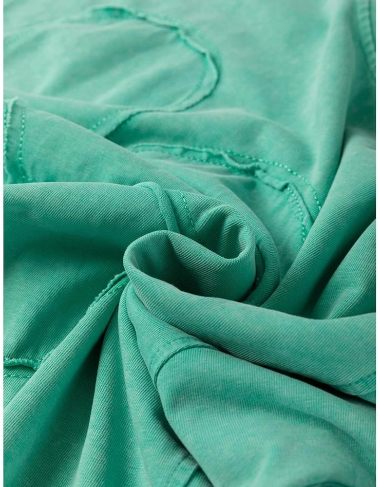 Mint Green Mineral Wash Flower Patchwork Mini T Shirt Dress