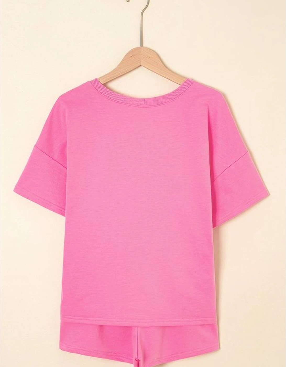 Bonbon Sequin Turquoise Patched V Neck Tee Drawstring Shorts 2pcs Outfit