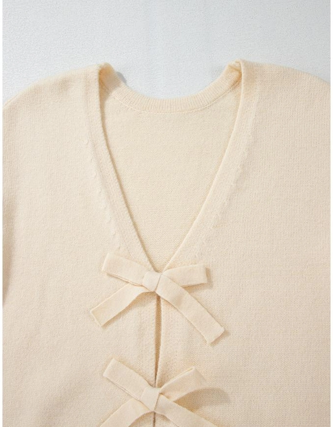 Jet Stream Bowknot Front Loose V Neck Knitted Cardigan