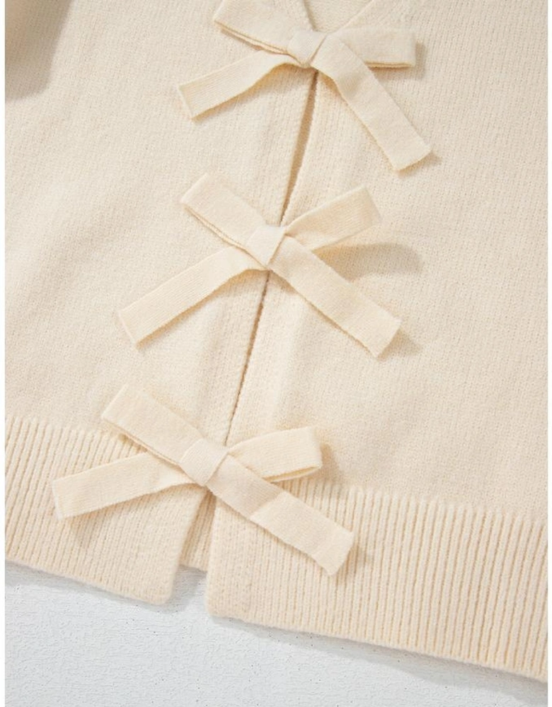 Jet Stream Bowknot Front Loose V Neck Knitted Cardigan
