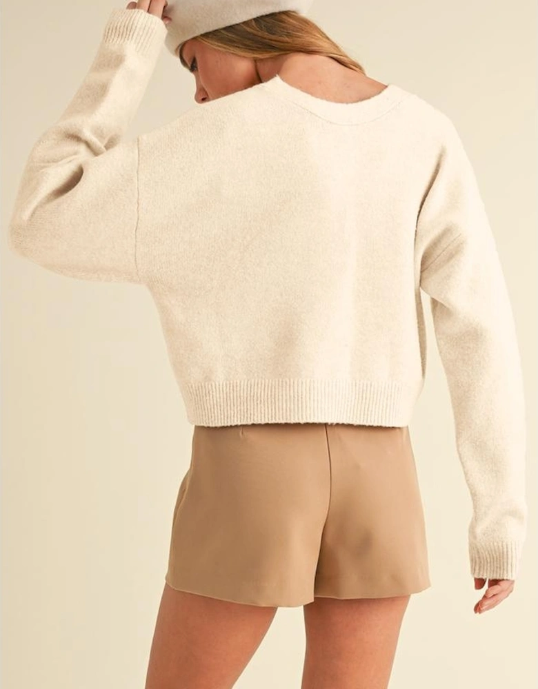 Jet Stream Bowknot Front Loose V Neck Knitted Cardigan