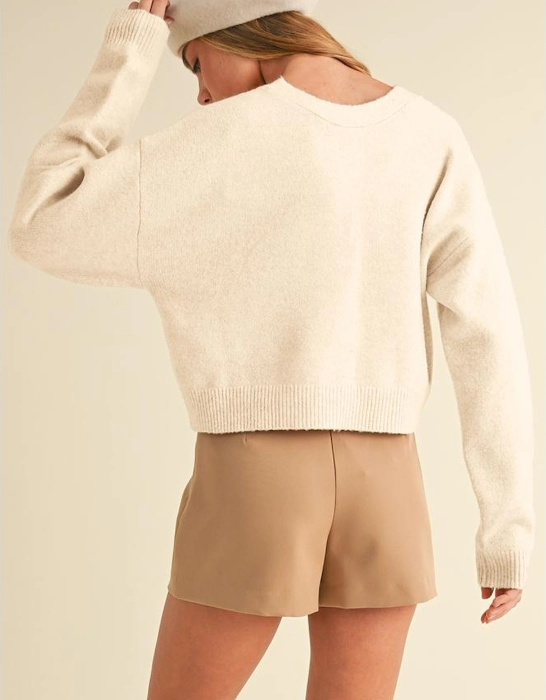 Jet Stream Bowknot Front Loose V Neck Knitted Cardigan