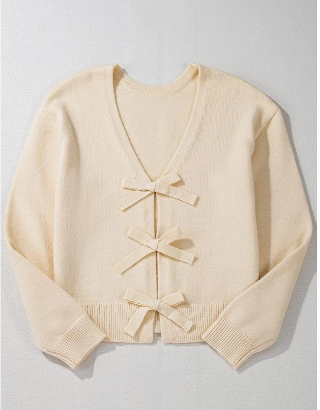 Jet Stream Bowknot Front Loose V Neck Knitted Cardigan