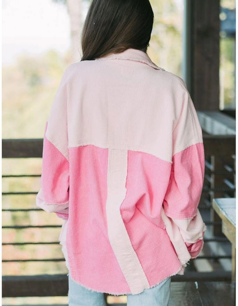 Delicacy Two-tone Color Exposed Seam Corduroy Shacket