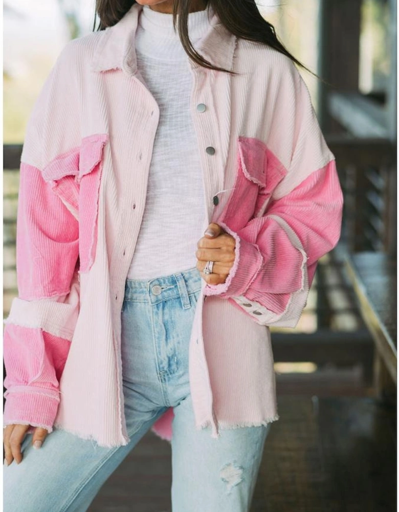 Delicacy Two-tone Color Exposed Seam Corduroy Shacket