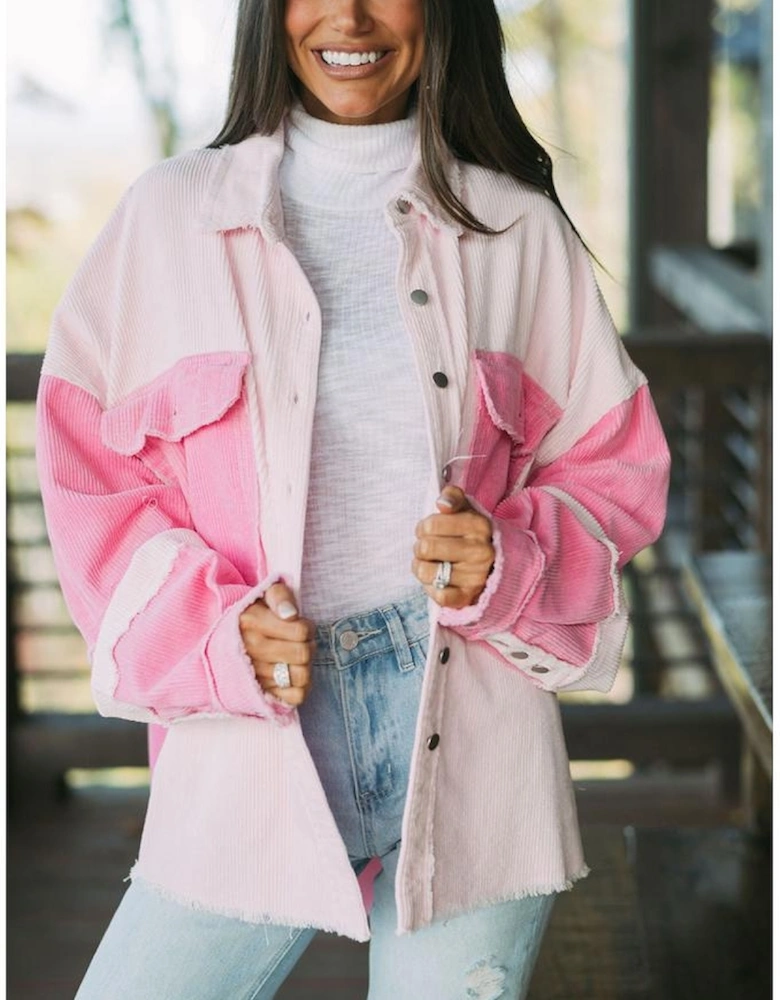 Delicacy Two-tone Color Exposed Seam Corduroy Shacket