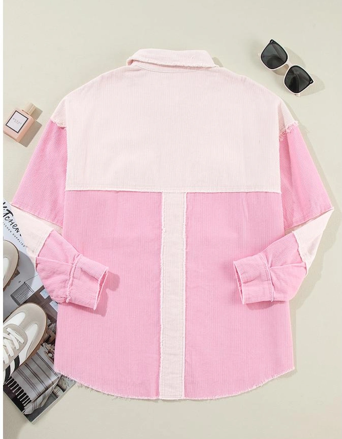 Delicacy Two-tone Color Exposed Seam Corduroy Shacket