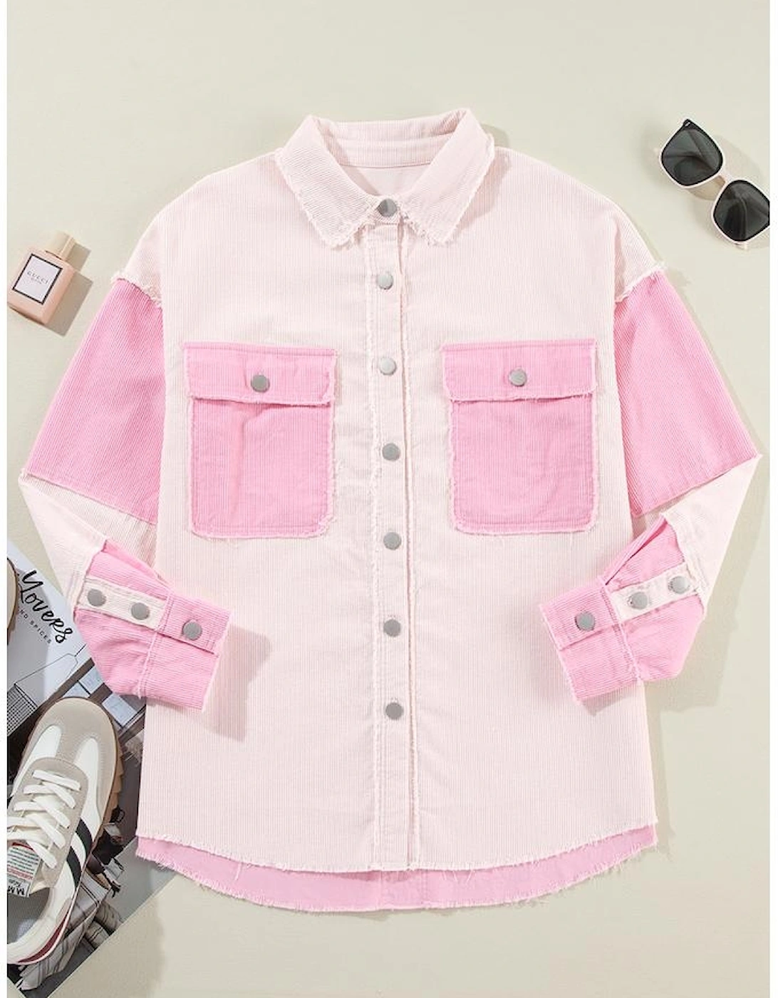 Delicacy Two-tone Color Exposed Seam Corduroy Shacket