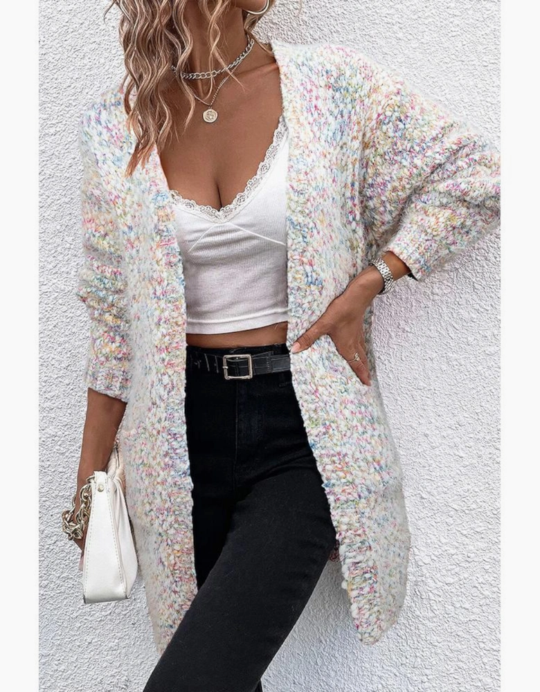 Yellow Multicolor Confetti Open Front Knit Cardigan