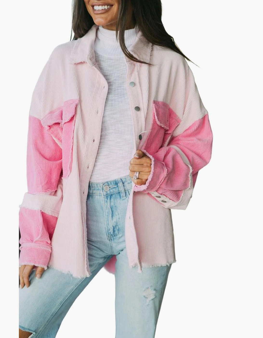 Delicacy Two-tone Color Exposed Seam Corduroy Shacket