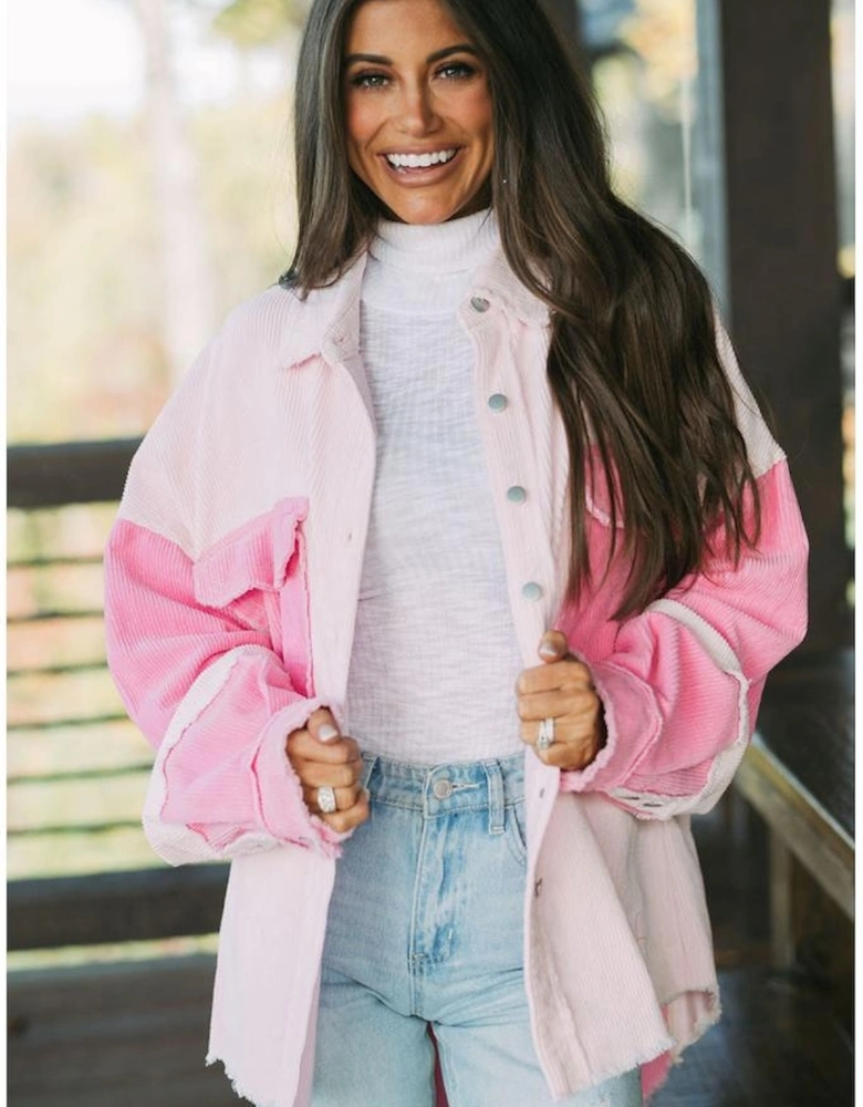 Delicacy Two-tone Color Exposed Seam Corduroy Shacket