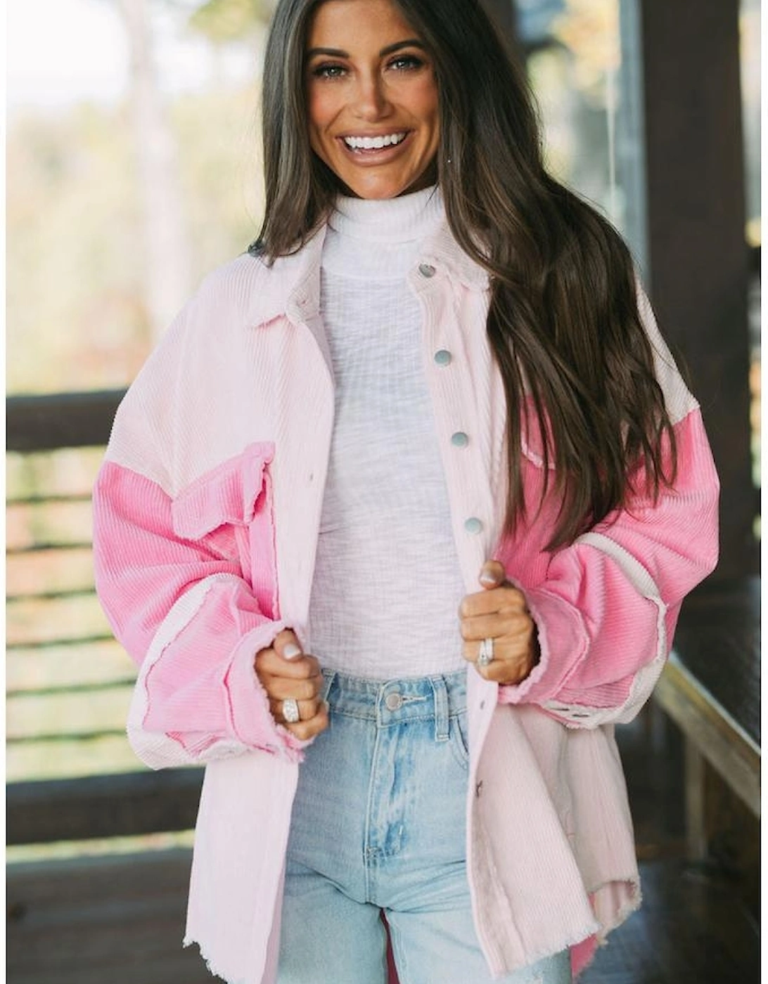 Delicacy Two-tone Color Exposed Seam Corduroy Shacket