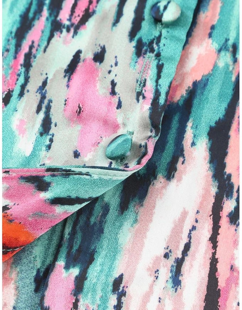 Green V Neck Abstract Print Long Sleeve Shirt