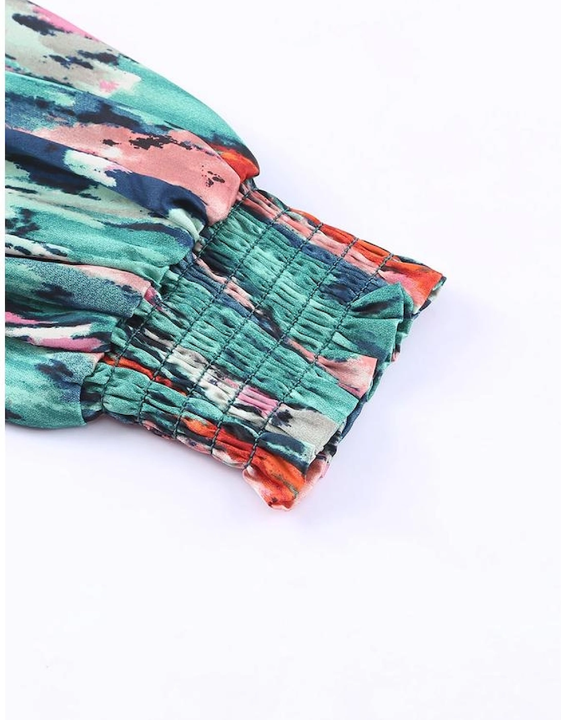 Green V Neck Abstract Print Long Sleeve Shirt