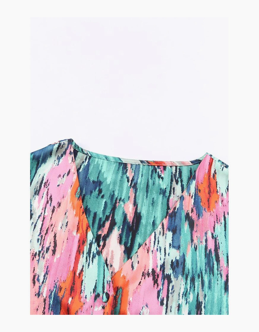 Green V Neck Abstract Print Long Sleeve Shirt