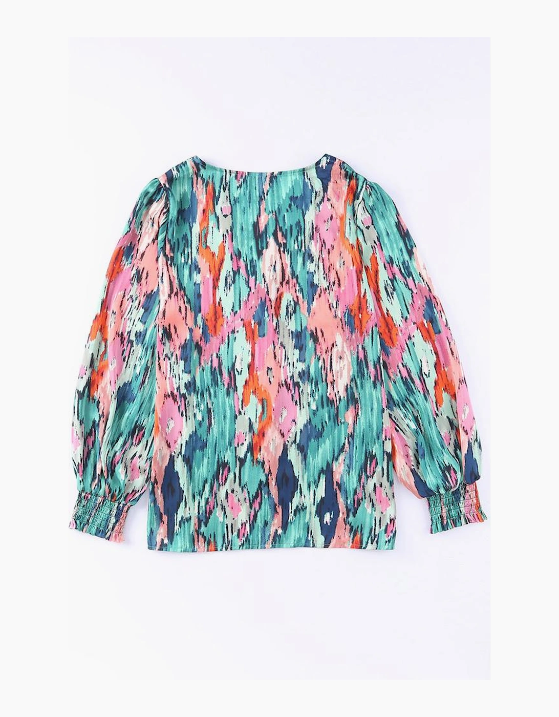 Green V Neck Abstract Print Long Sleeve Shirt