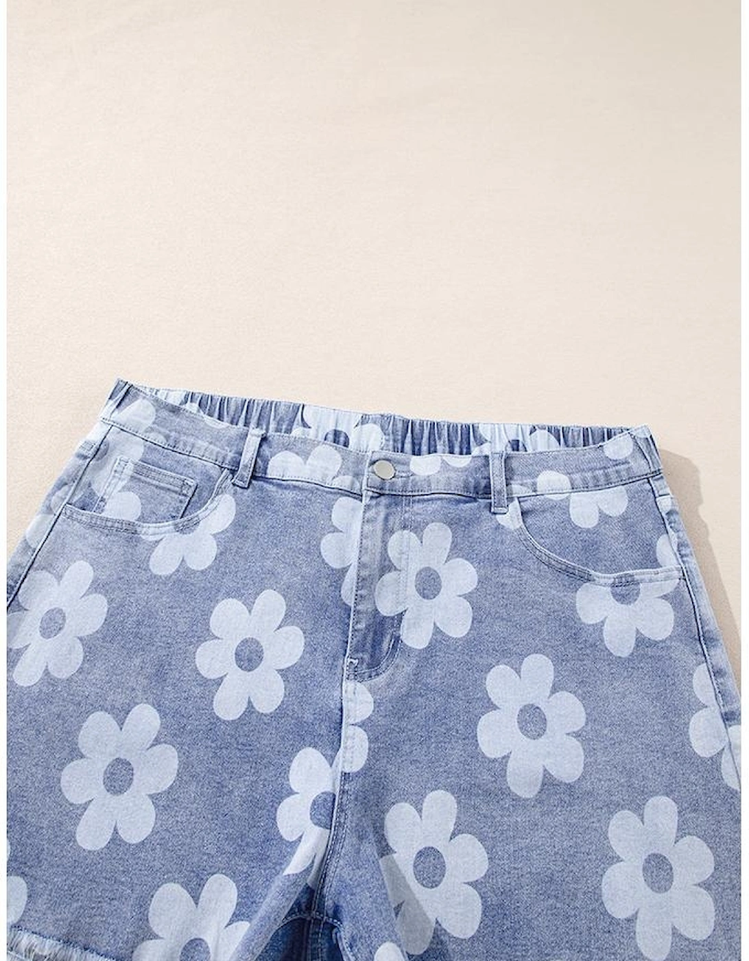 Ashleigh Blue Floral Pattern High Waist Raw Hem Plus Size Denim Shorts