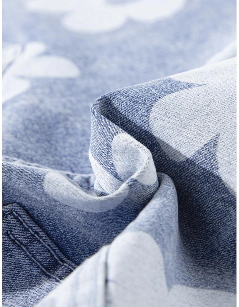 Ashleigh Blue Floral Pattern High Waist Raw Hem Plus Size Denim Shorts