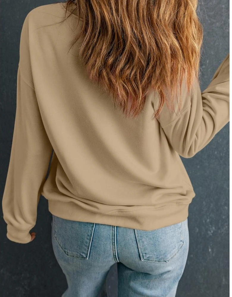 Apricot thankful Embroidered Crew Neck Plus Size Sweatshirt