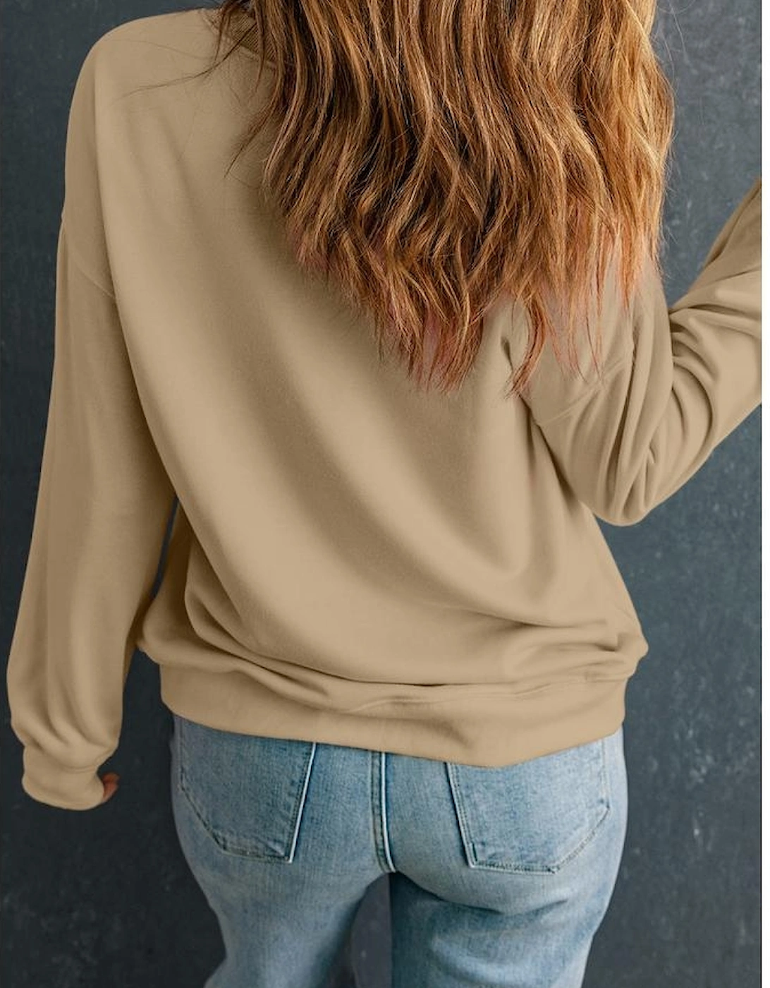 Apricot thankful Embroidered Crew Neck Plus Size Sweatshirt