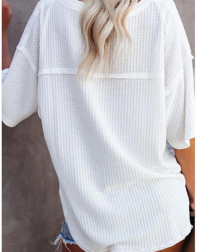 White Patriotic Bow Boots Patched Breathable Texture V Neck Loose Tee