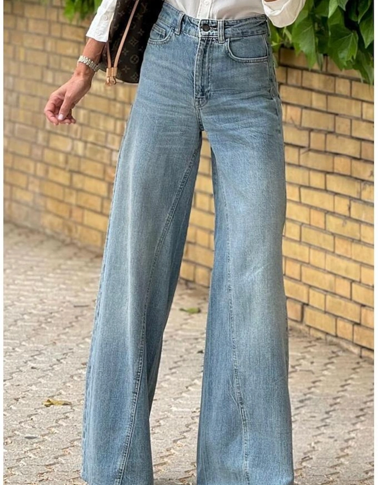 Dusk Blue Acid Wash Extra Wide Leg High Waist Long Jeans