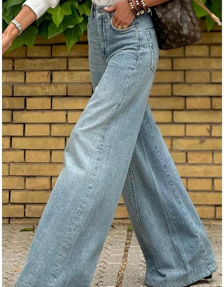 Dusk Blue Acid Wash Extra Wide Leg High Waist Long Jeans