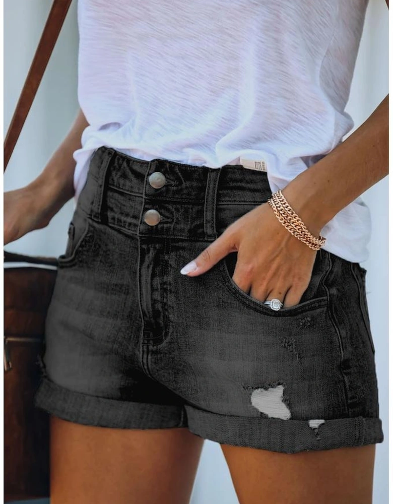Azura Exchange Womens High Waisted Ripped Denim Shorts