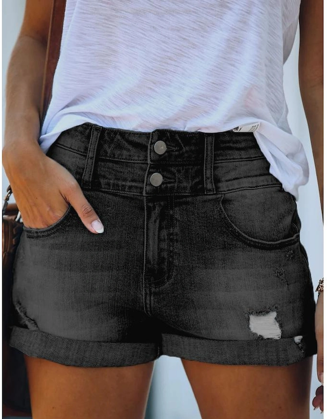 Azura Exchange Womens High Waisted Ripped Denim Shorts, 6 of 5