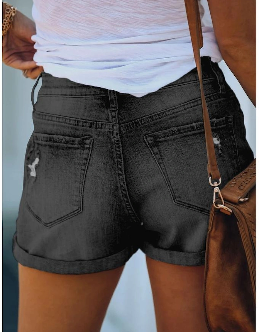 Azura Exchange Womens High Waisted Ripped Denim Shorts