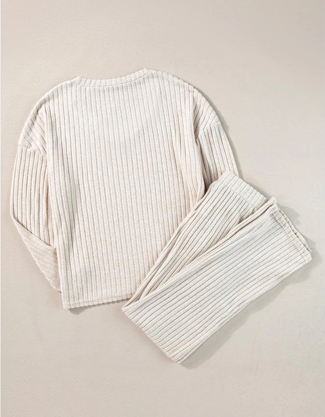 Khaki Ribbed Knit V Neck Slouchy Two-piece Outfit