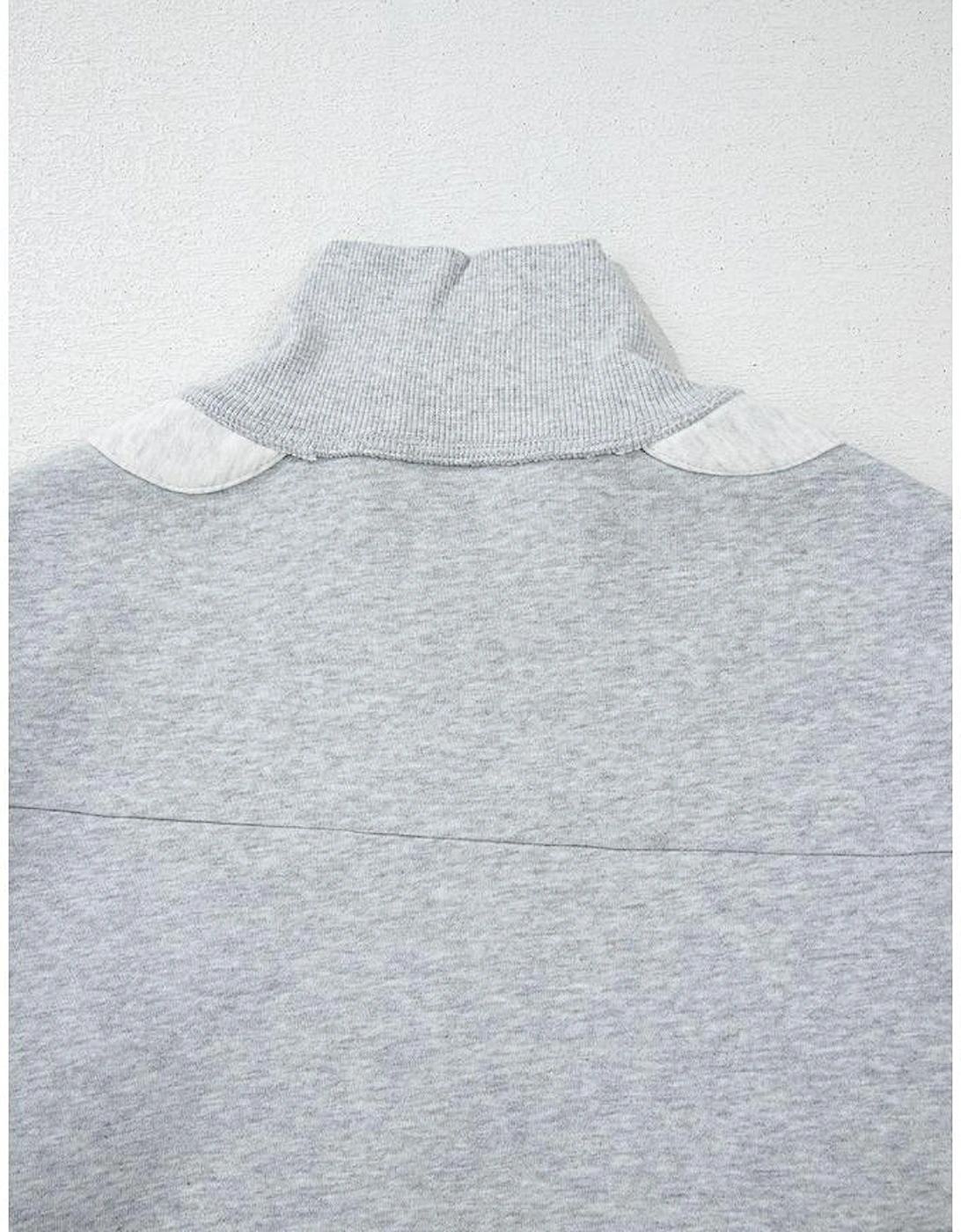 Gray Half Zipper Collared Drop Shoulder Side Slits Sweatshirt