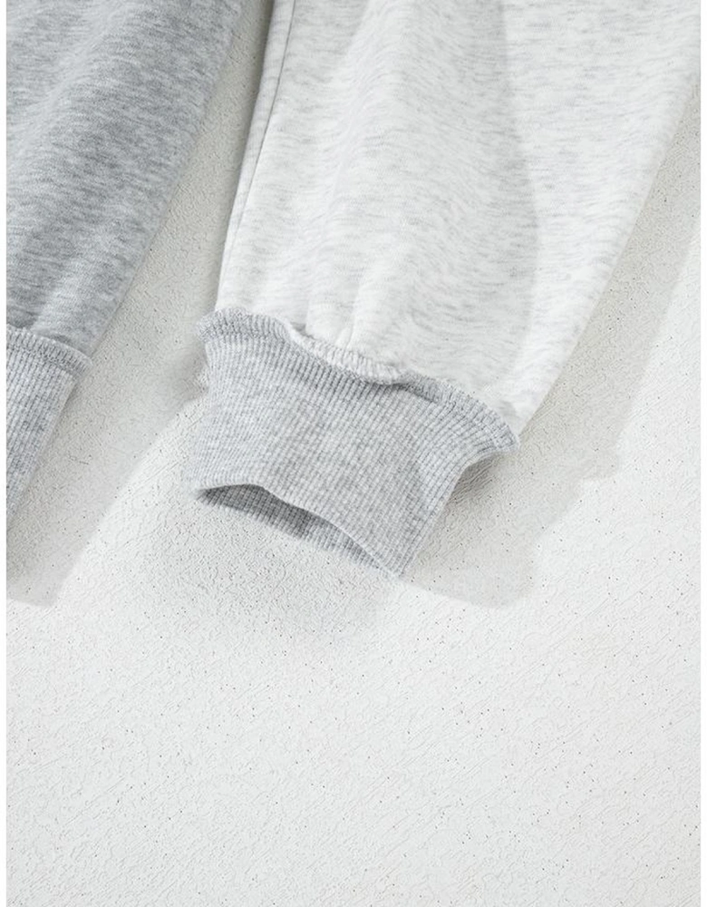 Gray Half Zipper Collared Drop Shoulder Side Slits Sweatshirt