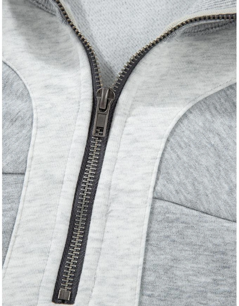Gray Half Zipper Collared Drop Shoulder Side Slits Sweatshirt